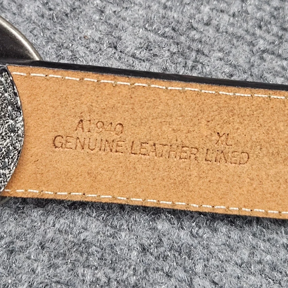 3D‎ Leather Lined Western Belt XL Hammered Oval Buckle Studded Silver Cowboy